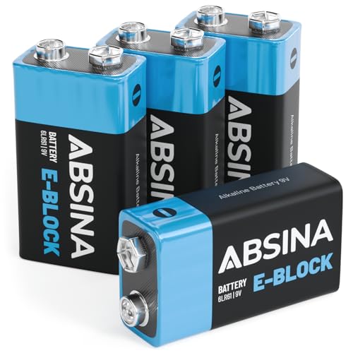 ABSINA 4X Pilas 9v alcalinas - 9V Battery Duradera y a Prueba de Fugas para detectores de Humo y más - 6LR61 9v Pilas cuadradas, Pilas 9 V, baterias y Pilas
