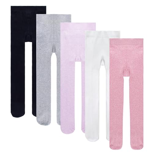 Looching 5 Pack Baby Toddler Girls Cotton Knit Tights Wavy Pattern Legging Stocking Pants Pantyhose for 1-10 Years Kids