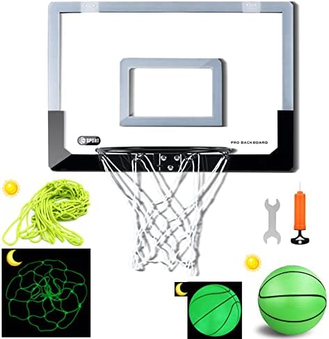 Extra Large Basketball Hoop for Youth with Luminous Basketball Net Indoor 23”X 16” Pre-Assembled Portable Over The Door with Flex Rim, Includes One Deflated Basketball with Pump, for Indoor