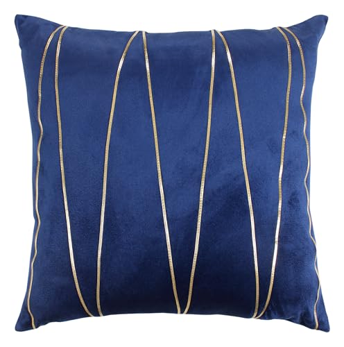Image of Amazon Brand - Umi Gold Leather Striped Pack of 2 Throw Pillow Covers Velvet Decorative Cushion Covers Cases for Sofa Bedroom Livingroom Car 18 x 18 in Blue Color