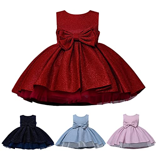 Zanjkr Vestido longo de festa para meninas, gola redonda, sem mangas, laço na frente e atrás, vestid