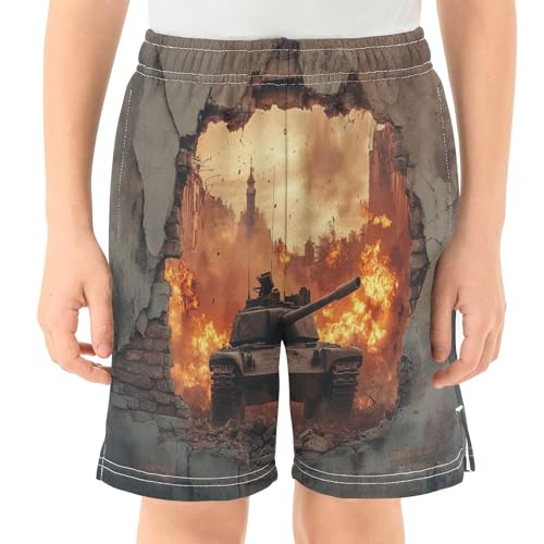 DOMIKING Brown Tank Car Kids Shorts Pull-on Boys Shorts with Elastic Waist Casual Athletic Pants for Outdoor Summer2