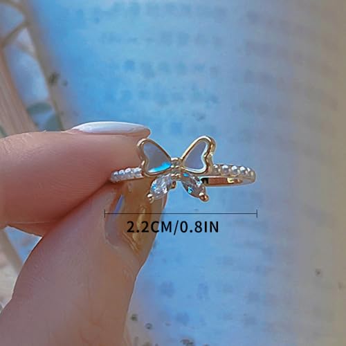Gold/Silver Plated Ring for Women, Cubic Zirconia Pearl Adjustable Simple Cute Stackable Promise Rings for Women Wedding Bands Jewelry Gift4