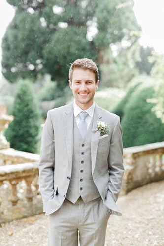 3 Piece Linen Suits for Men Slim Fit Wedding Summer Grooms Groomsmen Linen Blazer Vest Pants Suit Set2