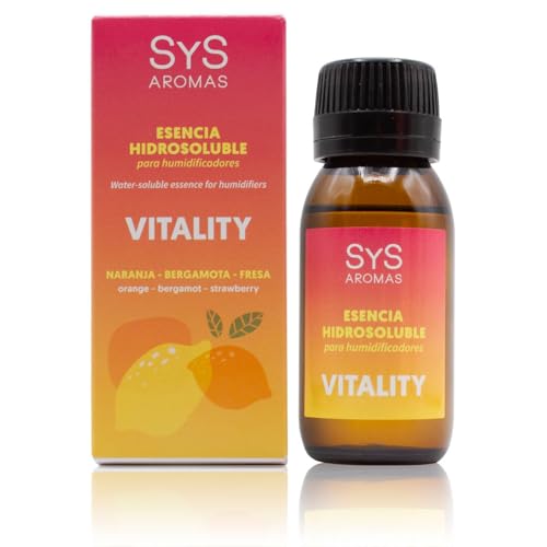 Esencia Hidrosoluble Vitality 50ml Humidificador SYS Aromas. Notas Cítricas y Frescas. Con Naranja, Bergamota y Fresa. Uso en Difusor y Humidificador. Fragancia Duradera para el Hogar.