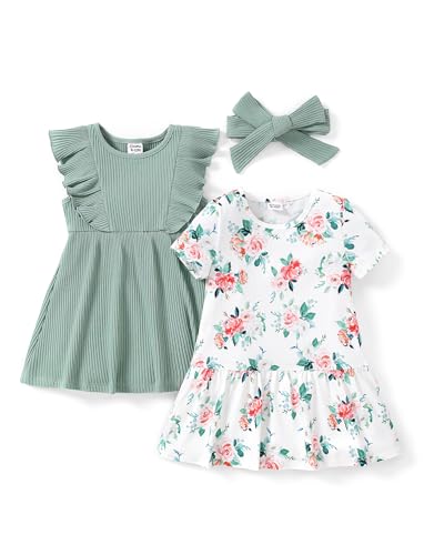 PATPAT-Vestidos para bebé niña, con Volantes y Cortos, sin Mangas, Paquete de 2, Vestido de Verano, Vestido de Fiesta Informal