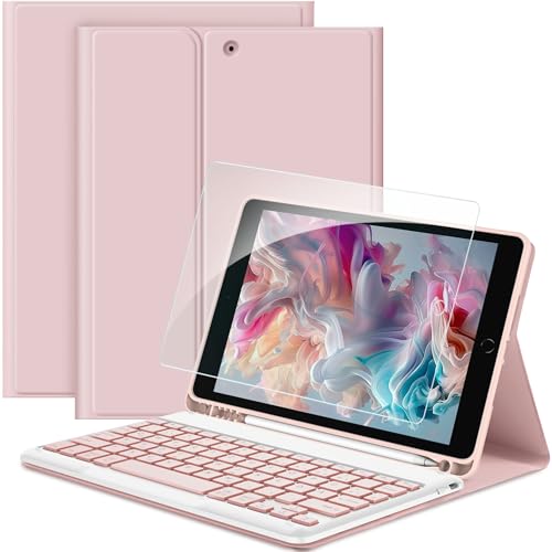 EasyAcc Tastatur Hülle Kompatibel mitiPad 10.2 Zoll (9/8/7 Generation-2021/2020/2019) mit Schutzfolie [QWERTZ Deutsches] Abnehmbar Tastatur Schutzhülle mit Pencil Halter Rose Gold