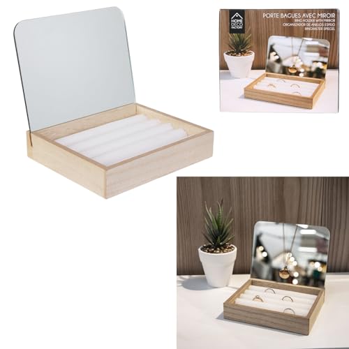 THE HOME DECO FACTORY - Portaanillos de Madera con Espejo Integrado