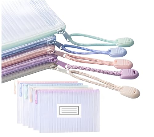 ジッパー式A4 クリアファイル袋 大容量 5色セット 防水 書類整理 書類 ケース 丈夫 なチャック付き オフィス 書類 持ち運び 収納用 透明ポーチ 重要書類保護