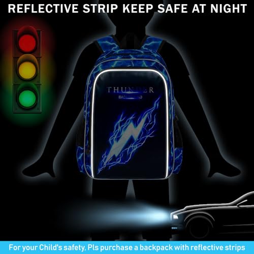 Image of 17 inch Backpack for Boy, 3Pcs Lightning Bookbag for Elementary Preschool Kindergarten, Kids School Backpacks with Lunch Box (Blue)