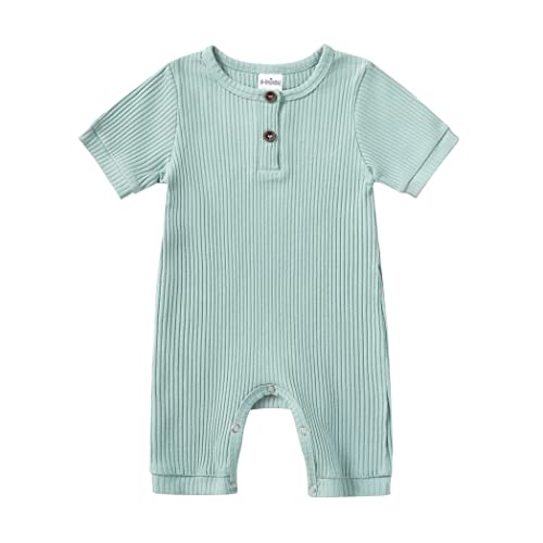 Image of Newborn Baby Boy Girl One Piece Romper Jumpsuit Solid Ribbed Baby Boy Clothes Onesies Outfits