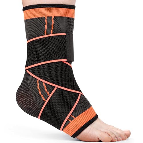 Mata1 - Chevillère pour hommes et femmes - Noir/Orange - Bandage pour pied pour fasciite plantaire, entorse, soutien du tendon d'Achille et tendinite - Manchon de compression réglable