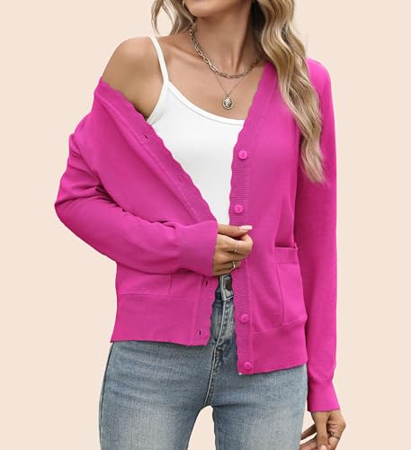 AGSEEM Womens Long Sleeve V Neck Button Up Lightweight Cardigan with Pockets Knit Open Front Sweaters4