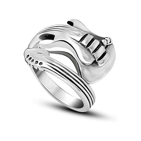 USUASI Fashion Korean Style Opening Male and Female Single Ring Titanium Steel Ring Couple Accessories Rock Music Guitar Ring Ring SA711 Silver Cover