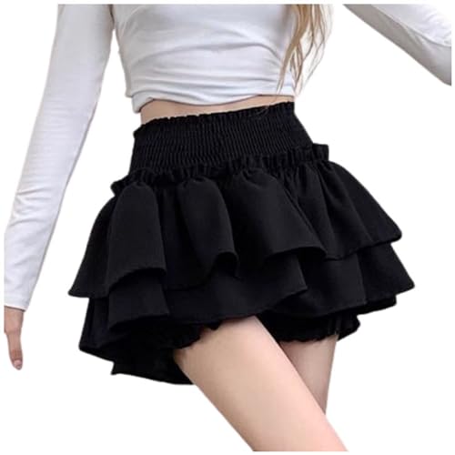 Falda Volante Mujer Plisada, Mini Falda Sexy Mujer Cintura Elástica Casual Color Sólido Estilo Vintage Renacimiento Chic Corte Holgado Medieval Victoriana Patio Gótico Skirt para Carnaval Halloween