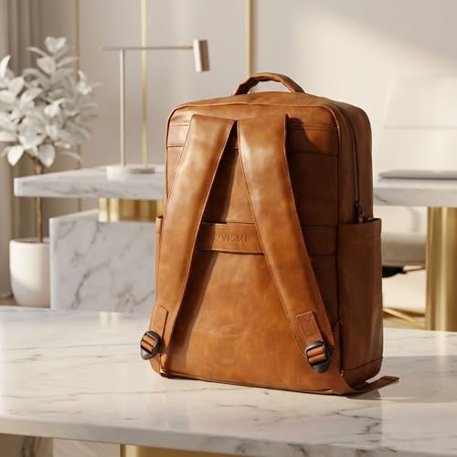 Image of VISMIINTREND Leather Laptop Backpack Bag for Men & Women | Casual, Office, College, Travel, Airport, Weekender Bag | Fits upto 15.6 Inch Laptop, Macbook | Durable | Birthday, Rakhi Gifts