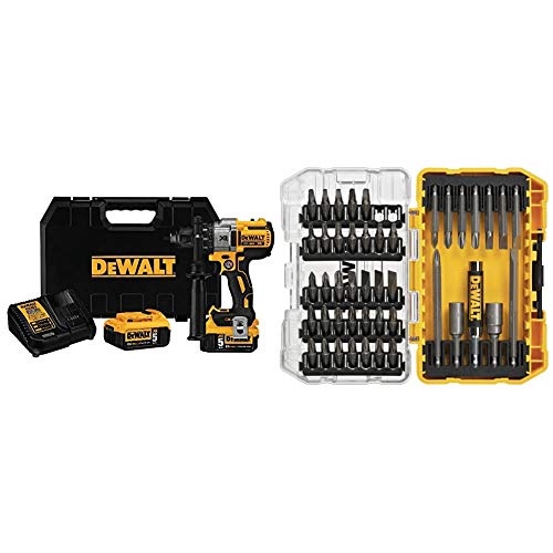 DEWALT 20V MAX XR Brushless Drill/Driver 3-Speed, Premium 5.0Ah Kit (DCD991P2) & Screwdriver Bit Set with Tough Case, 45-Piece (DW2166)