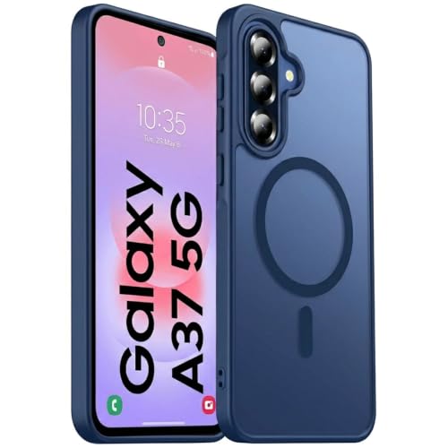 Image of Elzzi Magnetic Guard Case for Samsung Galaxy A37 5G [MagSafe Compatible] Translucent Matte Hard PC + TPU Hybrid Slim Shockproof Anti-Scratch Protective Cover, Navy