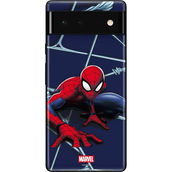 Skinit Decal Phone Skin Compatible with Google Pixel 6 - Officially Licensed Marvel Spiderman Crawling Spiderman Design