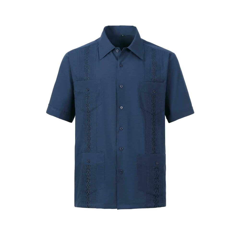 ZBDP - Camicia da uomo a maniche lunghe, con bottoni, ricamo, tradizionale, casual, con quattro tasche