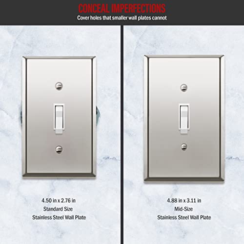 Image of ENERLITES Toggle Light Switch Metal Wall Plate, Stainless Steel Switch Cover, Corrosion Resistant, Mid-Size 1-Gang 4.88 inch x 3.11 inch, Stainless Steel 201, 7711M-PC, Polished Chrome