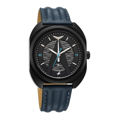 Image of Fastrack Analog Men Black Blue Oceanyx Quartz Shaped Dial Watch,Leather Material,Band-3326NL01