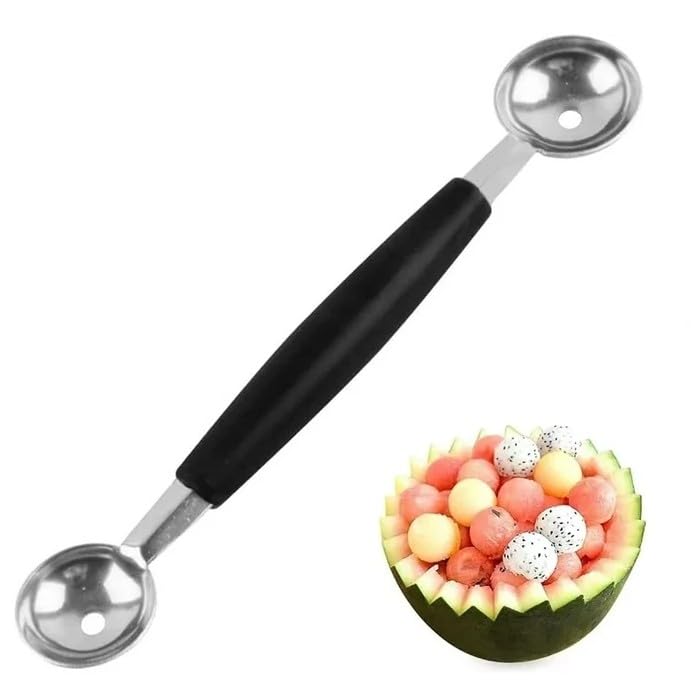 1Pc Black Double-Sided Fruit Melon Baller Spoon 2 in 1 Stainless Steel Melon Ballers Melon Scoop for Watermelon Cantaloupe Icecream Ball,18cm,Fruit and Vegetable Tools,Melon Ballers,Kitchen and Dining
