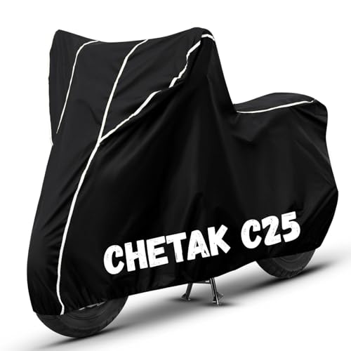 Image of Bike Cover for Chetak C25 100% Waterproof, Dustproof & Scratch Resistant| Fully Bottom Elastic UV Resistant Heavy Duty Body Cover | All Weather Outdoor Use