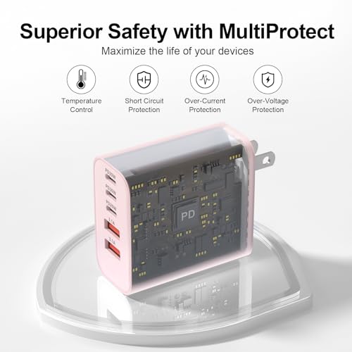 Image of USB C Charger Block, 60W 5-Port Type C Charger Fast Charging Blocks | USBC Multiple Port Wall Charger Plug for iPhone 17 /16 /15 /14 /13 /12 /11 Pro Max, Samsung Galaxy, Android Phone, iPad, Pink