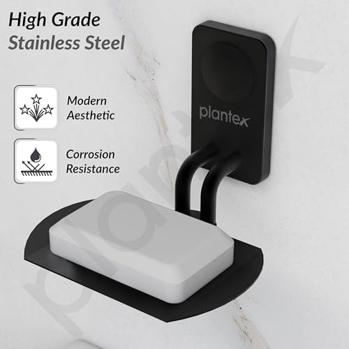 Image of Plantex Metro Platinum Stainless Steel Bathroom Soap Holder /Wall Mounted Soap Holder /Soap Dish Stand /Bathroom Accessories - (Black)