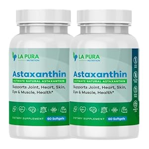 LaPura Ultimate Natural Astaxanthin 10mg, 60 Softgel Capsules – Pure, Non-GMO, Gluten-Free Supplement Made from Algae, Antioxidant, Supports Joint, Heart, Brain, Skin, Eye & Muscle – (2 Pack)