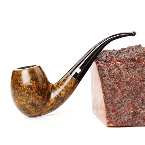 Heysong Handmade Wooden Pipe Briar Smooth Freehand Pipe 9mm Bent Stem HSAA0014 (Gold Color)