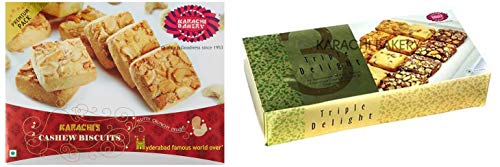 Image of Karachi Bakery Cashew Biscuits, 400 Gram + Triple Delight Fruit Biscuit With Chocolate & Cashew, 600 Gram