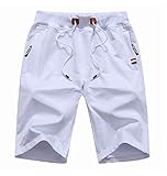 MO GOOD Mens Casual Shorts Workout Fashion Comfy Shorts Summer Breathable Loose Shorts (White, US (36-37))
