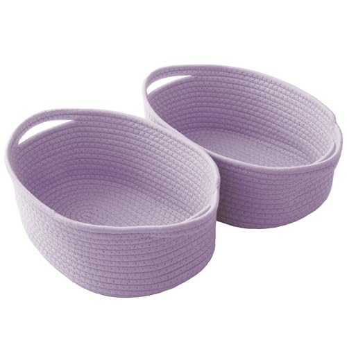 Image of JMvicyroam Small Woven Basket, Empty Gift Basket, Purple /2 Pack | Small Gift Basket, Cotton Rope, 12 x 8 x 46 in, Handles, Includes Ribbon and Bag, Birthday Gift Basket