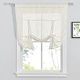 PONY DANCE Kitchen Curtains for Window - Semi-Sheer Decorative Roman Blind for Bedroom Tie Up Shades Window Covering, 42' Wide by 45' Long, Warm Beige, Set of 1