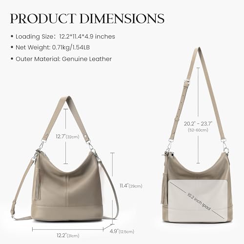 Image of Genuine Leather Hobo Crossbody Bag for Women, Soft Real Leather Bucket, Shoulder Handbag Purse with 2 Removable Strap