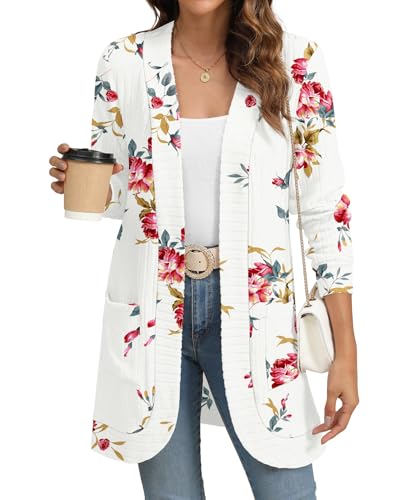 Image of YSYOKOW Cardigan Sweaters for Women Long Sleeve Open Front with Pockets | Long Cardigans for Women Lightweight Soft Casual Dressy Loose Fit Cardigan Sweater with Pockets for Work and Office