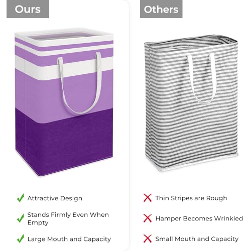 HomeHacks 2 Pack Large Laundry Baskets, Waterproof, Freestanding Laundry Hampers, Collapsible Clothes Hamper with Reinforced Handles in Laundry, College Dorm, Bathroom, Bedroom (Purple, 88Lx2)