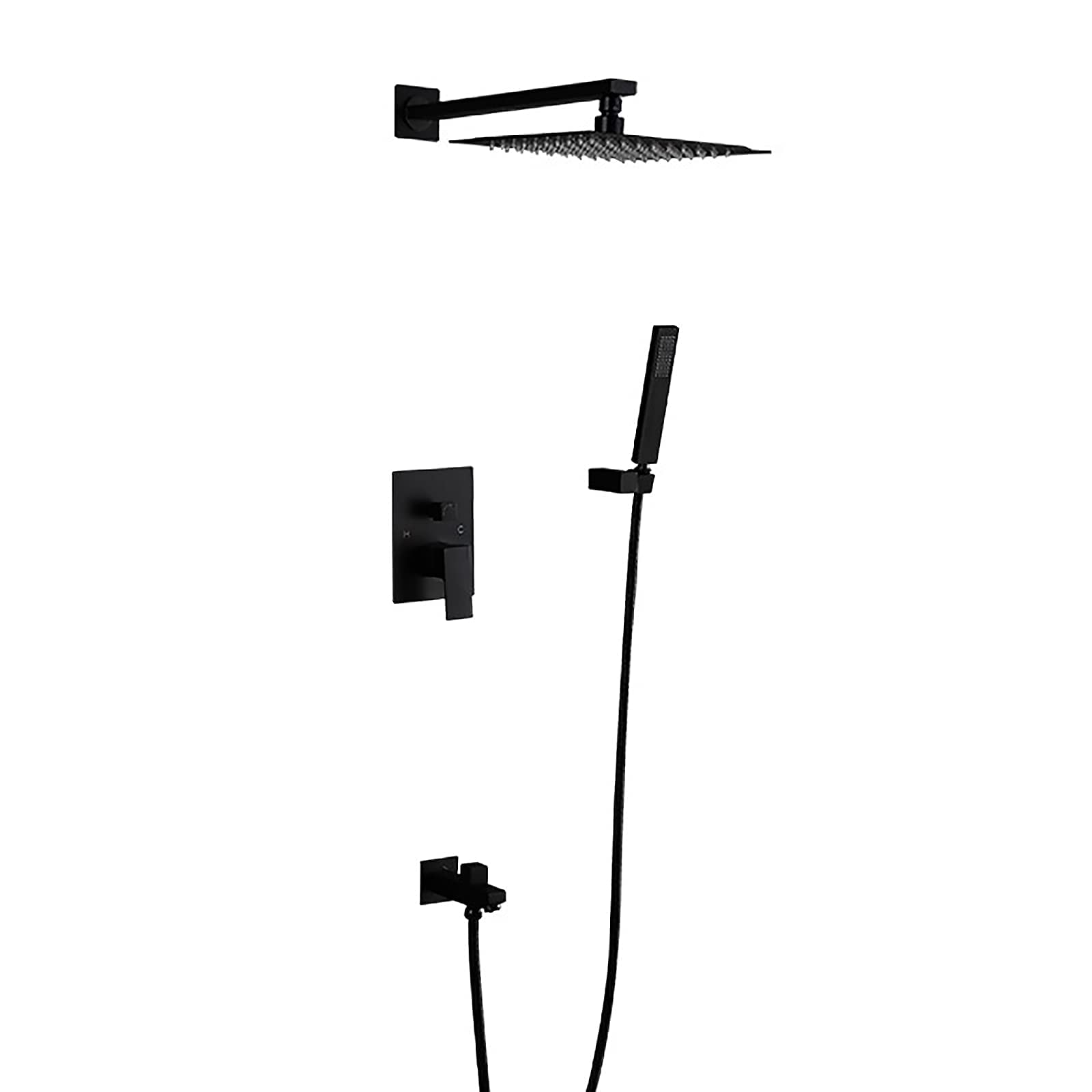 OZBMA shower set system concealed adjustable faucet with head single handle bathroom hand and tub spout, embedded box,chrome,10 inches (Black 8 inches)
