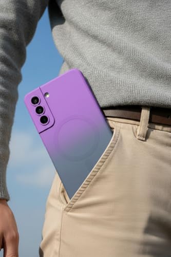 Image of amazon basics Gradient Mag-Safe Case for Samsung Galaxy S21FE 5G | Soft Silicone Shockproof Cover with Camera Protection | Slim Lightweight Design | Smooth Touch & Durable - Purple & Gray