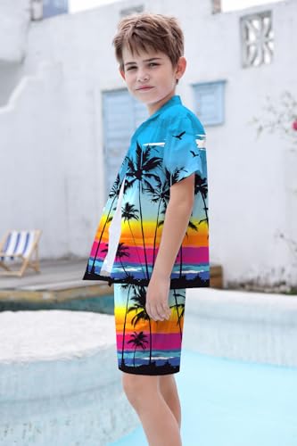 Image of Cromoncent Boy and Men Hawaiian Outfits Short Sleeve Shirts and Shorts Hawaiian Suits Beach Tropical 2 Pcs Vacation Sets