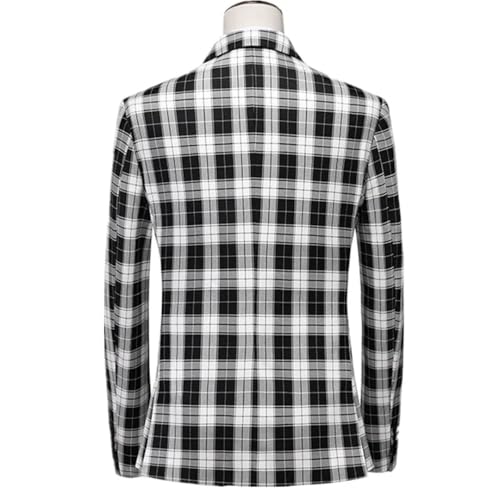 Men Grid Design Two-Piece Suit Set Striped Slim Fit Jacket3