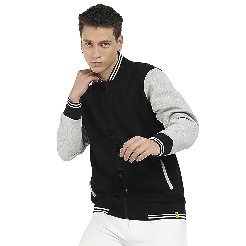 Image of CAHOOT Men's Quilted Puffer Jacket With Contrast Striped Sleeve For Casual Wear | Hood Neck | Long Sleeve | Zip Closure | Polyester Jacket Crafted With Comfort Fit For Everyday Wear