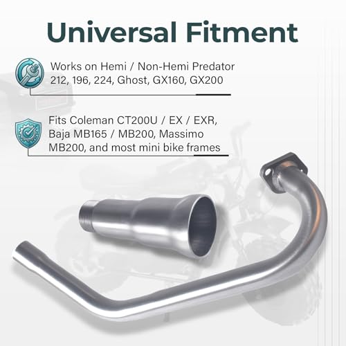 Image of SJVLXHI 3 Stage Exhaust Header Pipe For Coleman Powersports CT200U BT200X CT200u-ex,212cc 196cc /6.5HP Go Kart and Gas Mini Bike