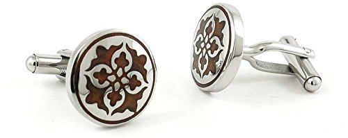 1 par de mancuernas masculinas redondas con diseño floral miniatura 1