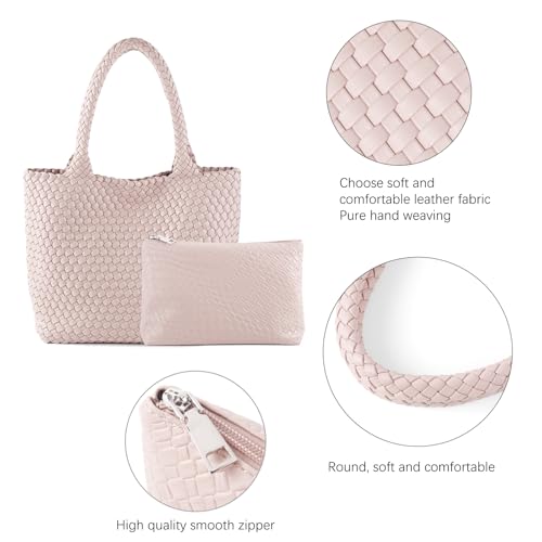 Image of Hand Woven Bag Tote BagS For Women Top Handle Shoulder Vegan Leather Large Travel Beach Hobo Handbag