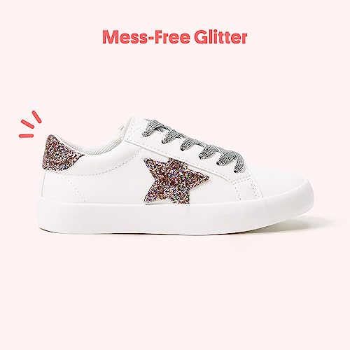 Fabkids Kids Shoes Girls White Glitter Star Sneakers Low Top Lace Up Tennis Shoes Forbig Kid Size 4 thumb #3