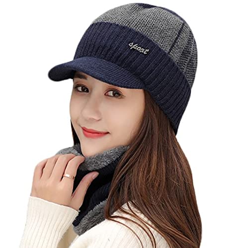 Blue Hat Style Woollen Fleece Knitted Fur Inside Soft Imported Warm Snow and Air Proof Hat Beanie Winter Cap with Scarf for Women & Girl-image-0