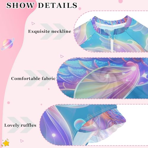 Dreamy Fish Sea Girls Long Sleeve Swimsuit Rash Guard One Piece Bathing Suits Zipper 3-12T4